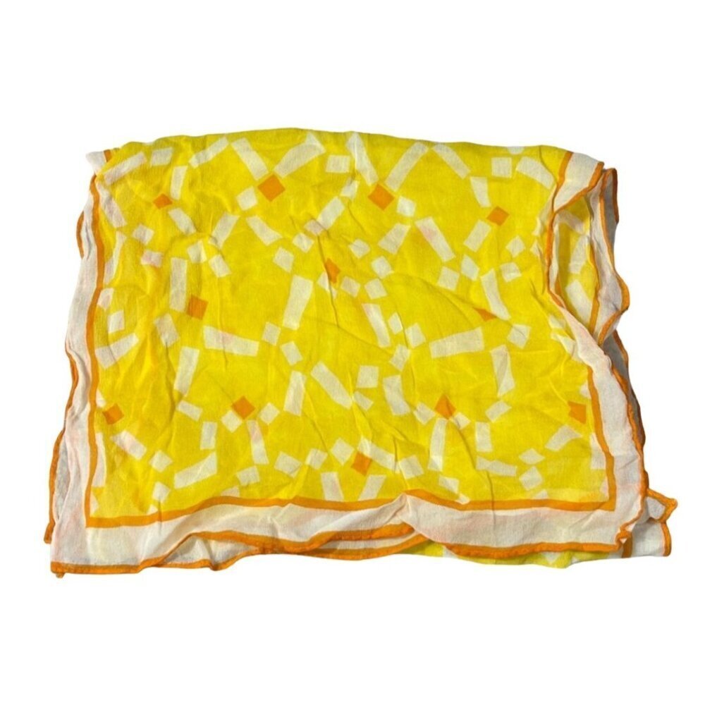 Vintage Rectangle Scarf Yellow Orange White Lightweight Geo Print